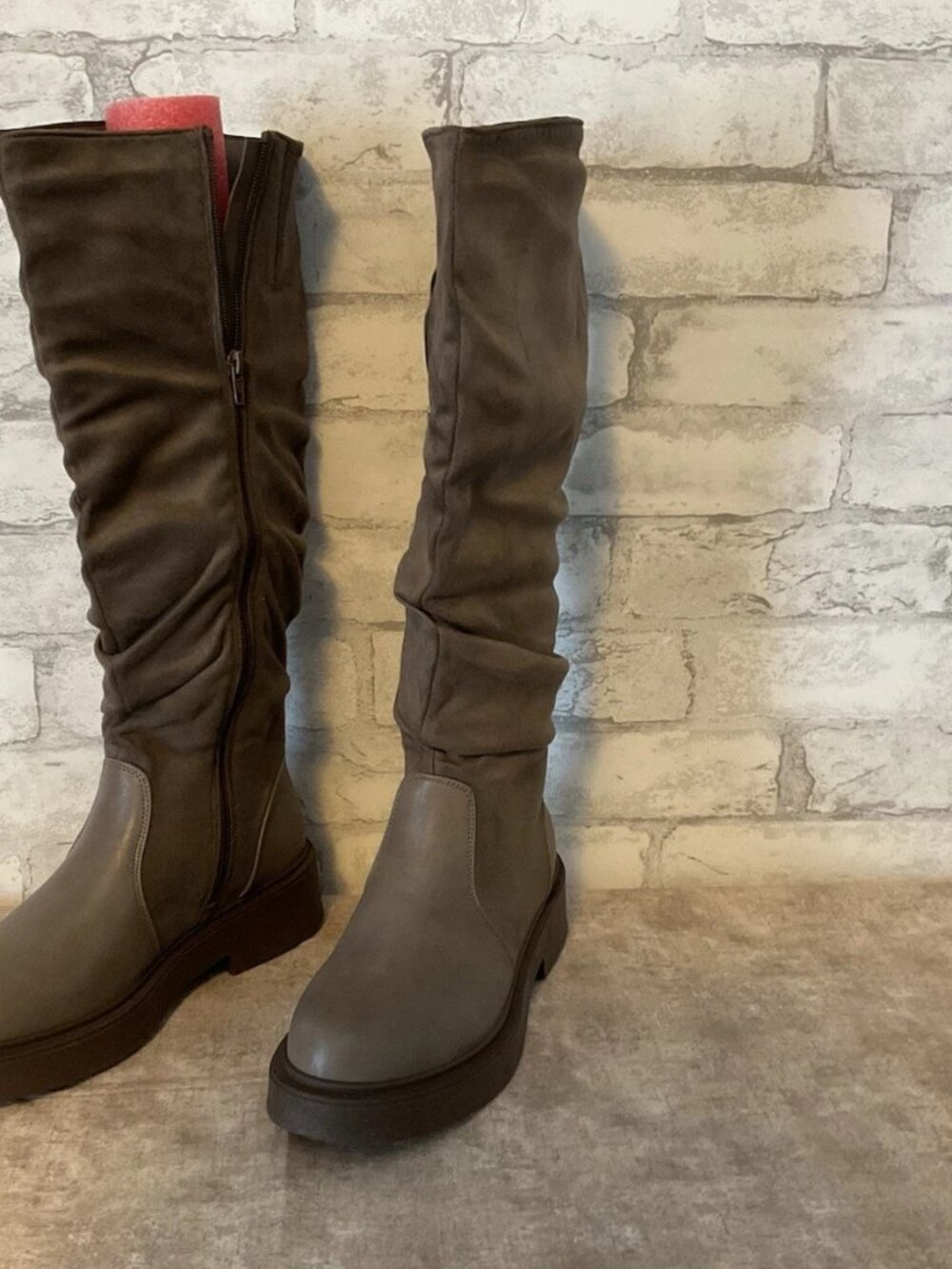 Women Fashion knee high Riding Boots Grey/brown Side Zipper Durable Size 8